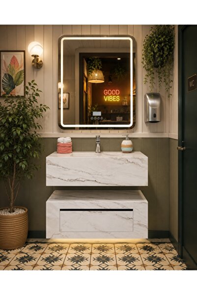 Akay Dizayn Porselen Banyo Lavabosu - Beyazgri K02 - 80cm