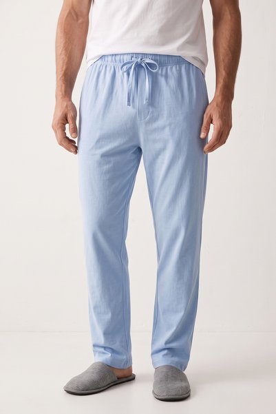 Elemge 100% Cotton Single Jersey Compact Combed Cotton Fabric Men's Pajama Bottoms Blue Comfortable Fit with Pockets Elastic Drawstring Anti-Sweat Breathable Flexible
