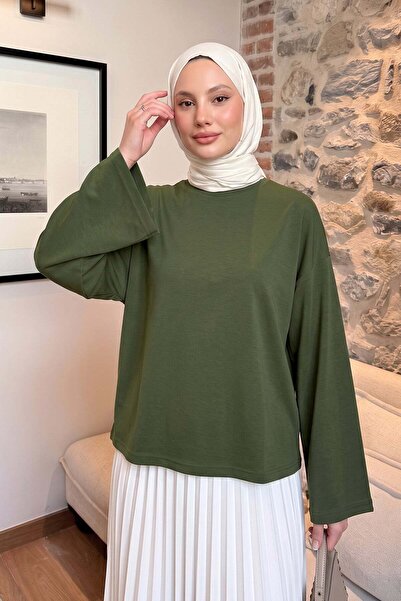 Salih Çelebi Bluza od češljanog pamuka 13072 - ZELENA