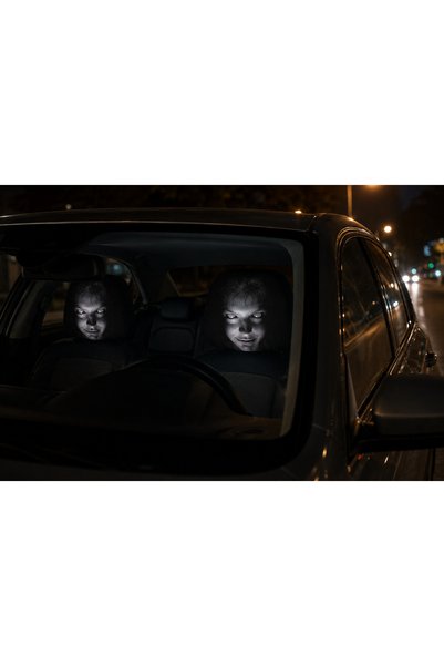 Evion Scary Girl Decorative Car Headrest Cover Set of 4 – Fun Car Accessory - 3D Horror Face Car Seat Headrest Cover