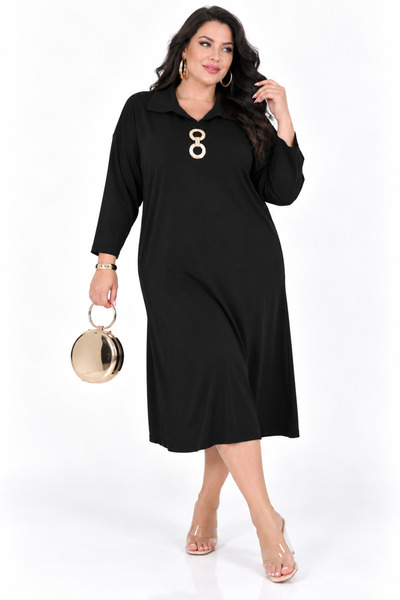 MAYA LONGA Plus Size Polo Collar Accessory Detailed Long Sleeve Relaxed Fit W...
