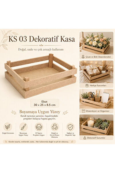 Eymen Hobi KS 03 Dekoratif Ham MDF Kasa Sunumluk 30 × 25 × 8,5 cm