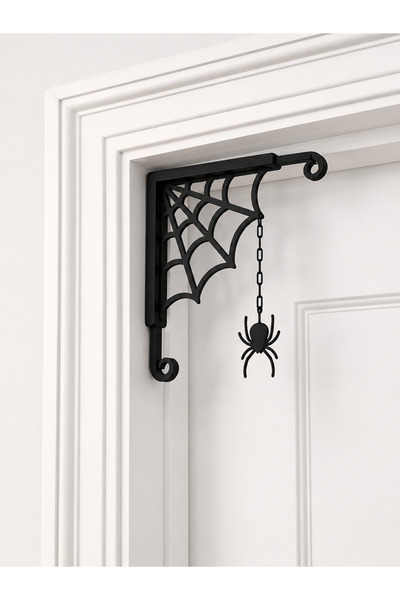 Filkorium3D Halloween Kapı Köşeliği Sallanan Örümcekli Kapı Dekoru Duvar Dekoru Gotik Dekor - PLASTİK 15 CM