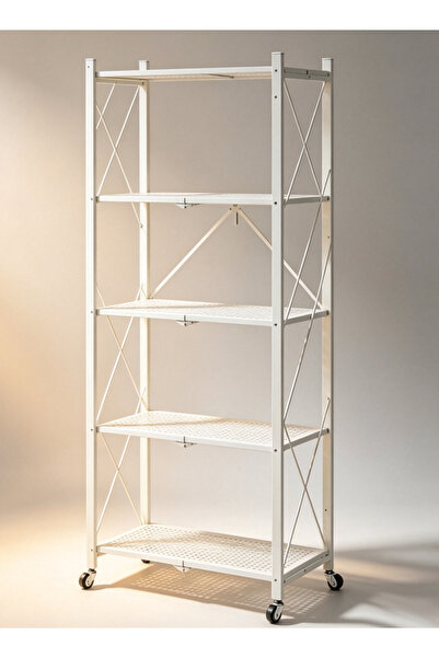 Generic foldable storage shelf, rolling cart with wheels, metal storage rack,...