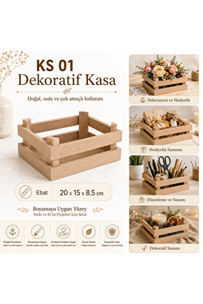 Eymen Hobi KS 01 Dekoratif Ham MDF Kasa Sunumluk 20 × 15 × 8,5 cm