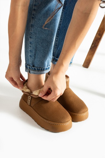 CİPELA Women's Suede Fur Lined Thick Sole Winter Boots