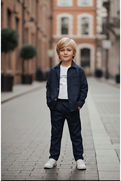 JABBER Boy's 3-Piece Linen Set, Stylish Casual Set with Green Carrot Cut Trou...