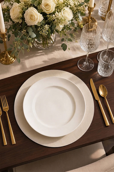 DEKOMOD 2 Pieces Decorative Leather American Service Placemat Round 38X38 Eas...