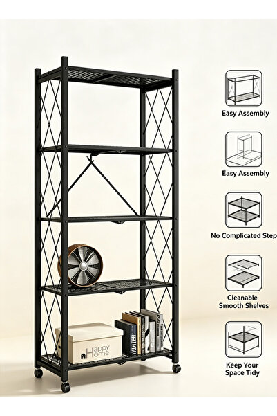 Generic foldable storage shelf, rolling cart with wheels, metal storage rack,...