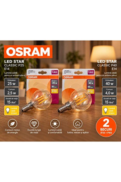 Osram Set of 2 LED bulbs LED STAR Classic – E14, P25 + P40, warm light