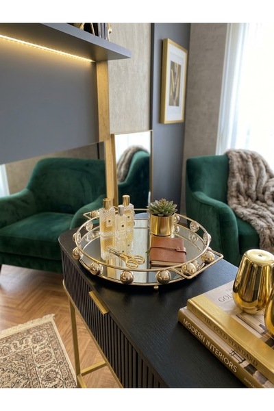 mysecrethome Gold Color Round Mirrored Metal Presentation Tray - Modern Design