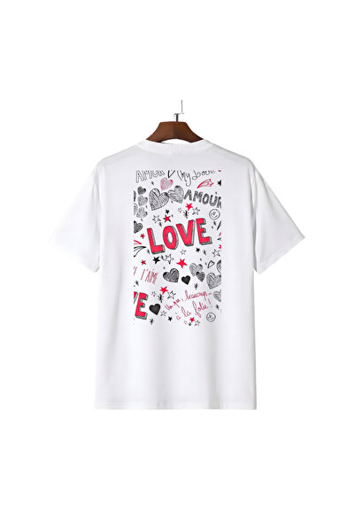 Trendiz Γυναικείο μπλουζάκι Love με στάμπα μπροστά και πίσω, λευκό
