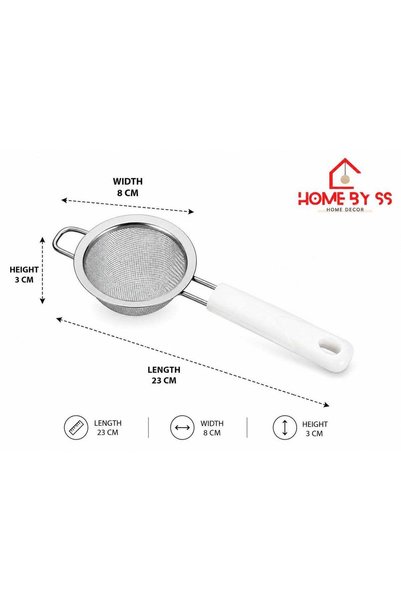 Home By SS Deal Strainer Fine Mesh Sieve (8cm) Size Stainless Steel with Non Slip Handle Kitchen Craft Strainers for Loose Tea Cocktail Juice Flour Spices and Baking Silver Color