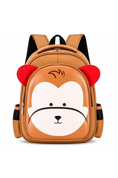 velve Ghiozdan copii pentru gradinita cu animalute 3D, 32 x 27 cm, Maimuta maro