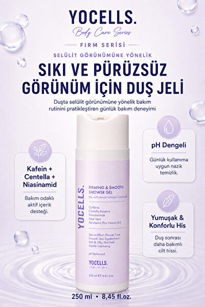 YoCells Selülit Görünümüne Yönelik Sıkı ve Pürüzsüz Görünüm Duş Jeli Kafein C...