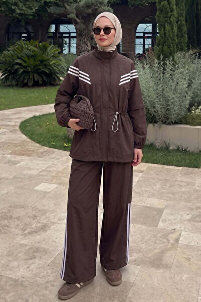 Salih Çelebi Striped Sports Suit 1717 - Brown