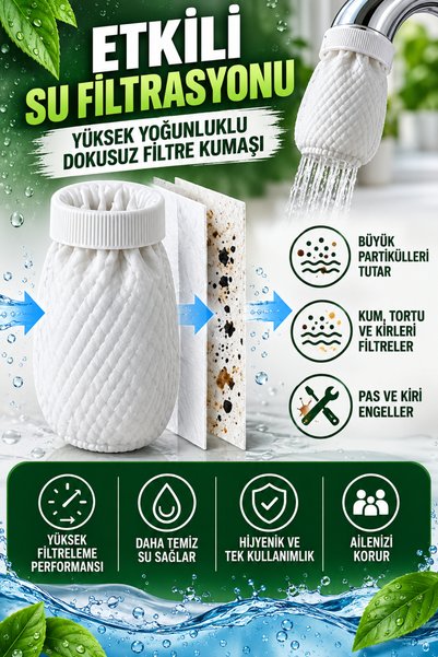 ESENLİWE Musluk Ucu Su Arıtma Filtre Torbası 100 Adet – Pratik Takılan Tortu ...
