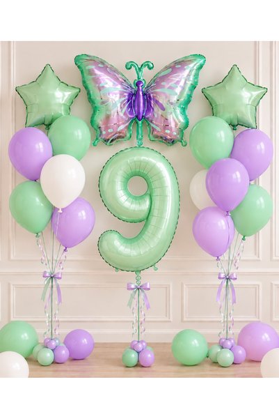ALYA Set de baloane pentru petrecere „9 ani” cu tematică de fluturi, decorați...