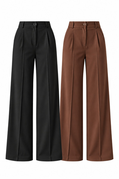 DI LORIA Women's High Waist Palazzo Pants Double Set (Black, Brown)