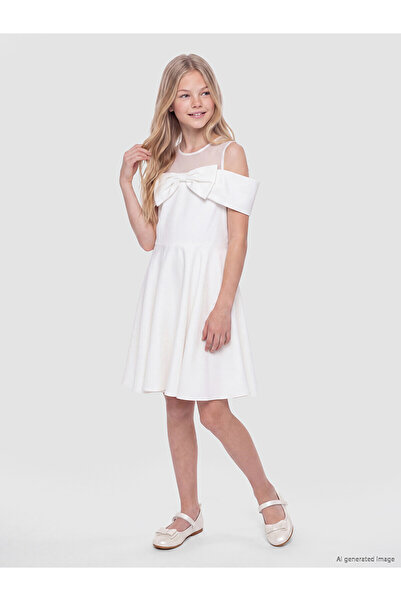 LC Waikiki Alita City Lcw Kids White Plain Girls' Dress with a Difference
