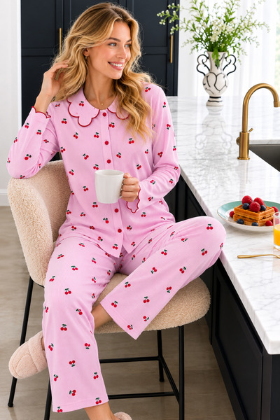ELİTOL Raporlu Viscose Long Sleeve Patterned Pajama Set