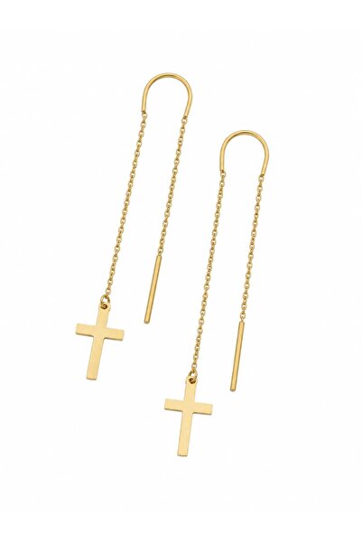 Aur 585 Cercei damă din aur galben 14k, model lung cu cruce, 1,45 g
