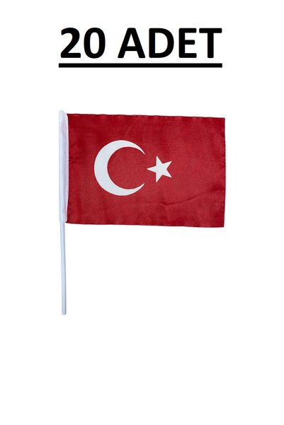 TOPNET 20X30 Bez Plastik Sopalı Bayrak 20 Adet Alpaka Kumaş 120GR 1. Kalite