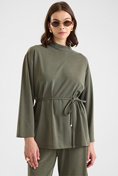 Olcay Şal Aksesuarlı Premium Kumaş Tunik Pantolon HAKİ 9470-TK