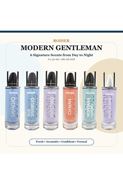 Rodier Modern Gentleman Men's Perfume Gift Set, 6 x 30 ml, 180 ml Total