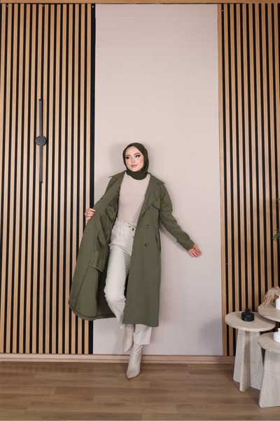Vibeys Moda Keten Kumaş Su Geçirmez Astarlı Ve Kemerli Araboy Kadın Trençkot