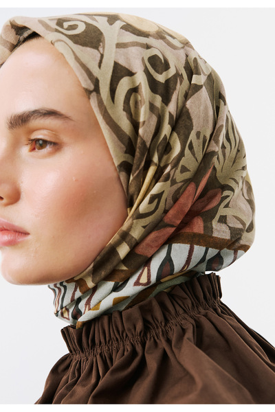 Freshscarfs Bloom Geometry Desen Vual Eşarp Kahve