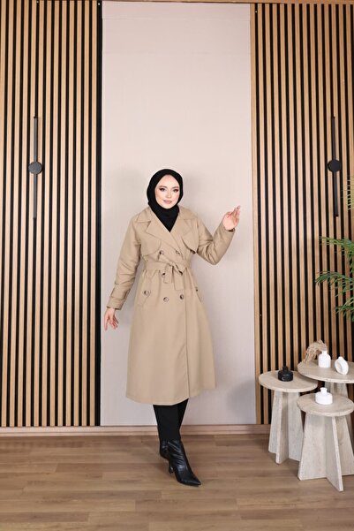 Vibeys Moda Keten Kumaş Su Geçirmez Astarlı Ve Kemerli Araboy Kadın Trençkot