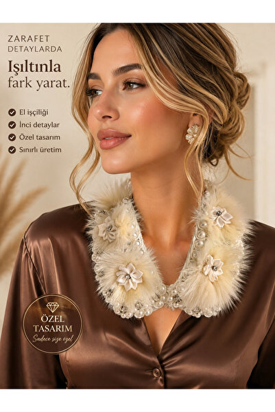 CROCUS DESIGN Kristal taş ve inci boncuklu yaka kolye