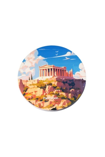 NO BRAND Στρογγυλό σουβέρ Παρθενώνας τυπωμένο πολύχρωμο σε βάση 80mm - Plexig...