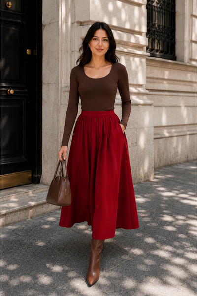 FARBE ER FASHION Lorenza kırmızı kloş etek