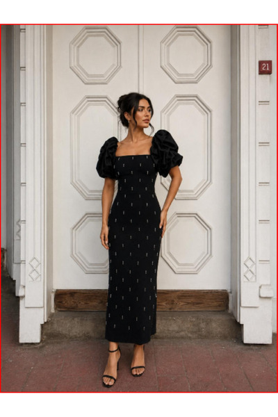 MOODMODA Roselia Pearl Taş Detaylı Elbise