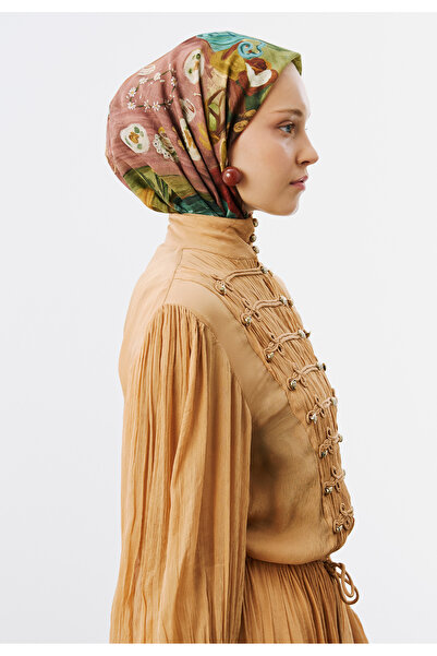 Freshscarfs Garden Picnic Desen Vual Eşarp Orman Yeşili