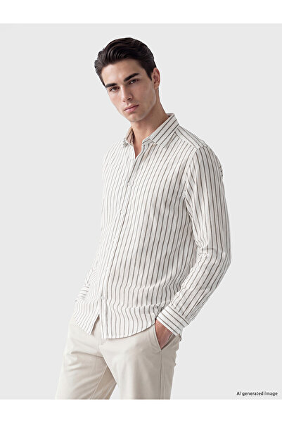 LC Waikiki Nevavm Farkıyla Lcw Business Brown Dobby Striped Narrow & Slim Men...