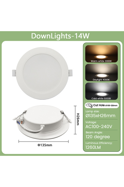 Choice 10pcs Natural light 4000K 14W 1-10pcs/lot Recessed Led Downlight Round...