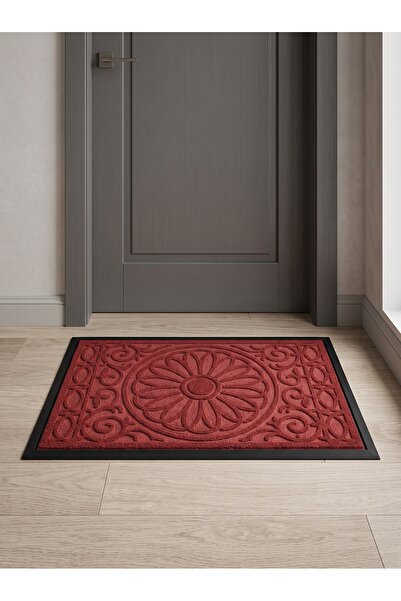tiritoğluhome 45 x 75 cm Kırmızı Güneş Desenli Halı Paspas Kaymaz Taban İç/Dı...