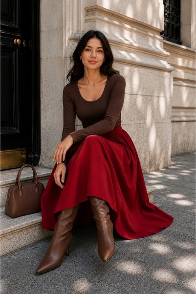 FARBE ER FASHION Lorenza kırmızı kloş etek