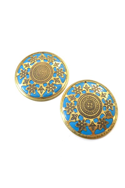 NO BRAND Στρογγυλό boho επίχρυσο μεγάλο αντικέ μεταλλικό κρεμαστό με δερμάτιν...