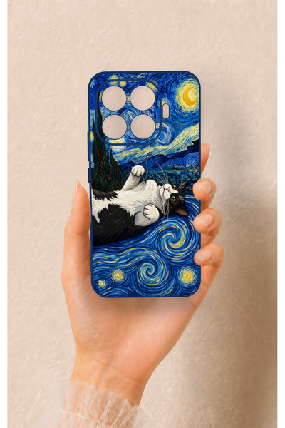 Vip Case Mi 17T Pro 5G Uyumlu Gökyüzü ve Kedi Desenli Silikon Kılıf