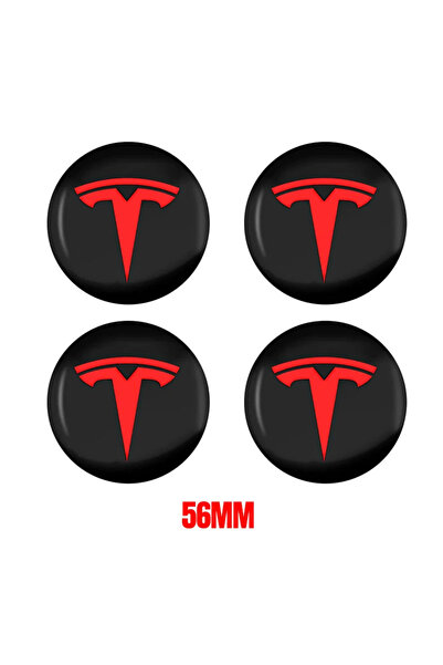 TESLA 56mm Black Red 4pcs 56mm Hub Cap Center Cap Logo High Quality Sticker f...