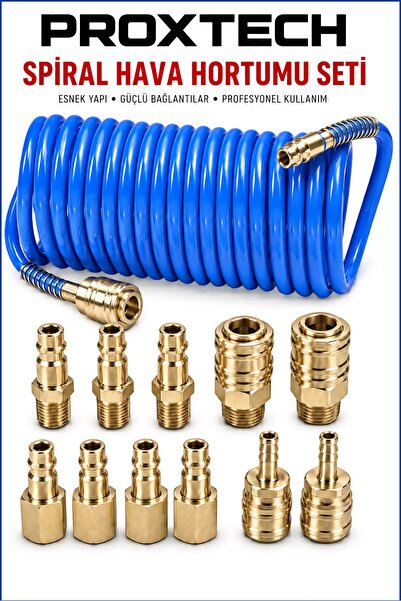 PROXTECH PRO Kompresör Bağlantı Parçaları Hava Hortumu Bağlantı Parçası Soket Bağlantıları 15 metre Hortum Set