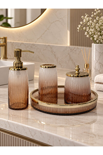 Hinora Amber Transitional Brass Detailed 4-Piece Bathroom Accessory Set