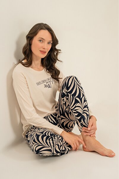 Arnetta Women's light beige modal fabric long sleeve pajama set, 50% cotton 5...