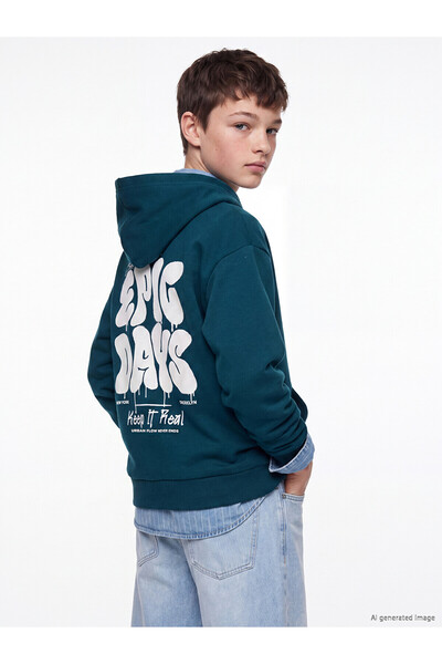 LC Waikiki Two Mt Shop Quality Lcw Kids Petrol Hooded Nyc Printed Boys' Thick...