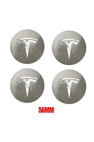 TESLA 56mm Gray Silver 4pcs 56mm Hub Cap Center Cap Logo High Quality Sticker...