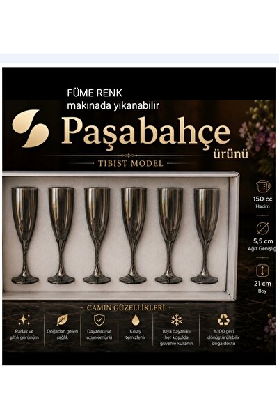Paşabahçe twıst model flüt bardak Füme renk 6 ad 150 cc hacim 21 cm boyu 5.5 ...